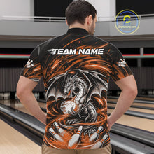 Load image into Gallery viewer, Custom Black And Orange Fire Flame Dragon Bowling Jerseys Bowling Team Men Quarter-Zip Shirt IPHW10293