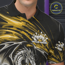 Load image into Gallery viewer, Custom Black And Yellow Fire Flame Dragon Bowling Jerseys Bowling Team Men Polo Shirt IPHW10294