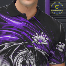 Load image into Gallery viewer, Custom Black And Purple Fire Flame Dragon Bowling Jerseys Bowling Team Men Polo Shirt IPHW10295