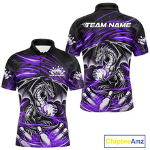 Load image into Gallery viewer, Custom Black And Purple Fire Flame Dragon Bowling Jerseys Bowling Team Men Polo Shirt IPHW10295