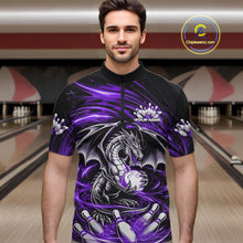 Load image into Gallery viewer, Custom Black And Purple Fire Flame Dragon Bowling Jerseys Bowling Team Men Quarter-Zip Shirt IPHW10295