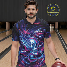 Load image into Gallery viewer, Custom Galaxy Flame Skull Bowling Team Men Polo Shirt, Bowling Tournament Outfit IPHW10296