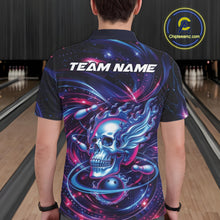 Load image into Gallery viewer, Custom Galaxy Flame Skull Bowling Team Men Polo Shirt, Bowling Tournament Outfit IPHW10296
