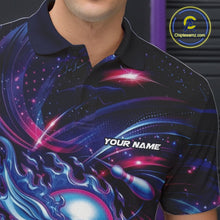 Load image into Gallery viewer, Custom Galaxy Flame Skull Bowling Team Men Polo Shirt, Bowling Tournament Outfit IPHW10296