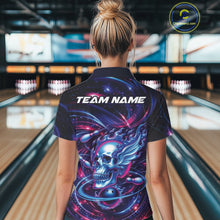 Load image into Gallery viewer, Custom Galaxy Flame Skull Bowling Team Women Polo Shirt, Bowling Tournament Outfit IPHW10296