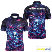 Load image into Gallery viewer, Custom Galaxy Flame Skull Bowling Team Men Polo Shirt, Bowling Tournament Outfit IPHW10296