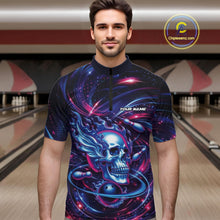 Load image into Gallery viewer, Custom Galaxy Flame Skull Bowling Team Men Quarter-Zip Shirt, Bowling Tournament Outfit IPHW10296