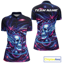 Load image into Gallery viewer, Custom Flame Skull Bowling Team Women Quarter-Zip Shirt, Bowling Tournament Outfit IPHW10296