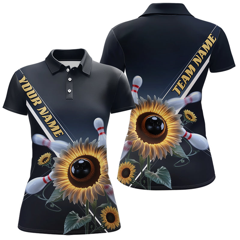 Custom Sunflower Bowling Polo Shirts For Women, Sunflower Bowling Team Shirt With Name IPHW8438