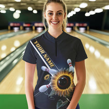 Load image into Gallery viewer, Custom Sunflower Bowling Quarter-Zip Shirts For Women, Sunflower Bowling Team Shirt With Name IPHW8438