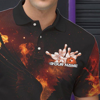 Custom Flame Eagle Bowling Polo Shirts For Men, Ealge Bowling Team Shirt With Name IPHW8447
