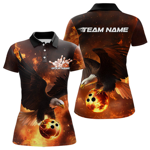 Custom Flame Eagle Bowling Polo Shirts For Women, Ealge Bowling Team Shirt With Name IPHW8447