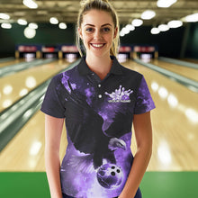 Load image into Gallery viewer, Custom Purple Flame Eagle Bowling Polo Shirts For Women, Ealge Bowling Team Shirt With Name IPHW8448