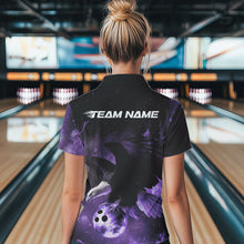 Load image into Gallery viewer, Custom Purple Flame Eagle Bowling Polo Shirts For Women, Ealge Bowling Team Shirt With Name IPHW8448