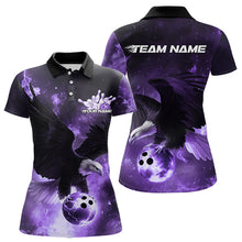 Load image into Gallery viewer, Custom Purple Flame Eagle Bowling Polo Shirts For Women, Ealge Bowling Team Shirt With Name IPHW8448