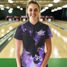 Load image into Gallery viewer, Custom Purple Flame Eagle Womens Bowling Quarter-Zip Shirts, Bowling Team Shirt With Name IPHW8448