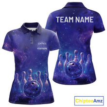 Load image into Gallery viewer, Custom Purple And Blue Galaxy Bowling Team Shirts For Women, Sparkling Sky Bowling Jerseys IPHW10530