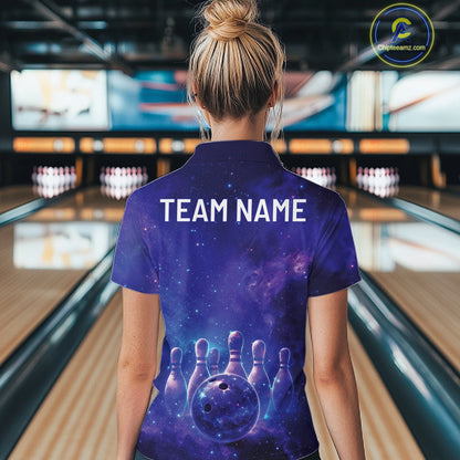 Custom Purple And Blue Galaxy Bowling Shirts For Women, Sparkling Sky Bowling Jerseys IPHW10530