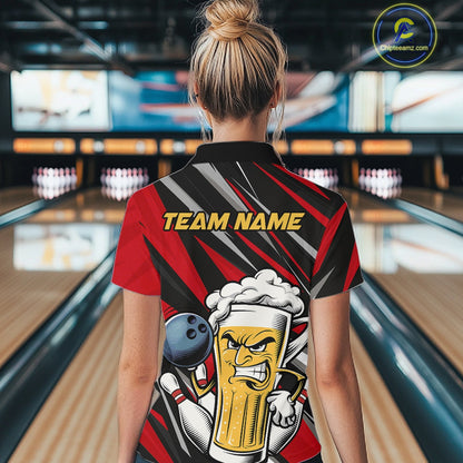 Custom Funny Red Bowling Jerseys Bowling And Beer Women Shirts, Bowling Jerseys IPHW10532
