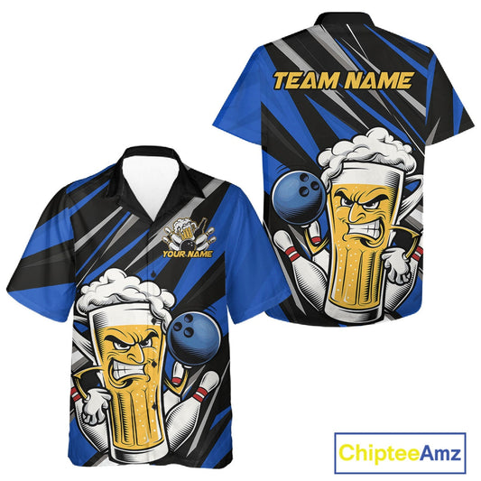 Custom Funny Blue Bowling Jerseys Bowling And Beer Men And Women Hawaiian Shirts, Bowling Jerseys IPHW10533