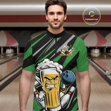 Load image into Gallery viewer, Custom Funny Green Bowling Jerseys Bowling And Beer Men Quarter-Zip Shirts, Bowling Jerseys IPHW10534