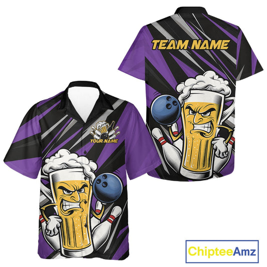 Custom Funny Purple Bowling Jerseys Bowling And Beer Men And Women Hawaiian Shirts, Bowling Jerseys IPHW10535