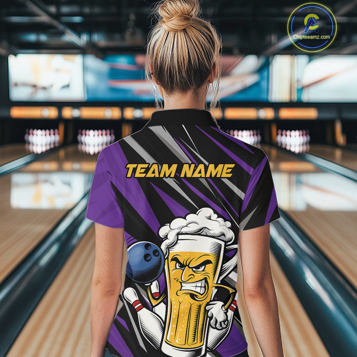 Custom Funny Purple Bowling Jerseys Bowling And Beer Women Shirts, Bowling Jerseys IPHW10535