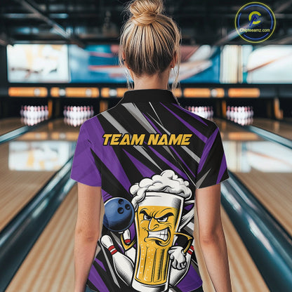 Custom Funny Purple Bowling Jerseys Bowling And Beer Women Shirts, Bowling Jerseys IPHW10535