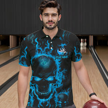 Load image into Gallery viewer, Custom Bowling Polo Shirts For Men, Blue Flame Skull Team Bowling Jerseys Halloween Outfits IPHW8684