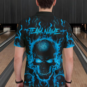 Custom Bowling Polo Shirts For Men, Blue Flame Skull Team Bowling Jerseys Halloween Outfits IPHW8684