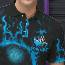 Load image into Gallery viewer, Custom Bowling Polo Shirts For Men, Blue Flame Skull Team Bowling Jerseys Halloween Outfits IPHW8684