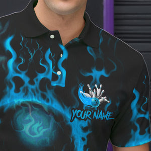 Custom Bowling Polo Shirts For Men, Blue Flame Skull Team Bowling Jerseys Halloween Outfits IPHW8684