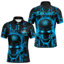 Load image into Gallery viewer, Custom Bowling Polo Shirts For Men, Blue Flame Skull Team Bowling Jerseys Halloween Outfits IPHW8684