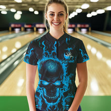 Load image into Gallery viewer, Custom Bowling Womens Quarter-Zip Shirts, Blue Flame Skull Team Halloween Outfits IPHW8684