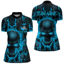 Load image into Gallery viewer, Custom Bowling Womens Quarter-Zip Shirts, Blue Flame Skull Team Halloween Outfits IPHW8684