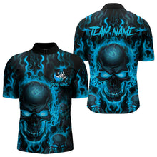 Load image into Gallery viewer, Custom Bowling Quarter-Zip Shirts For Men, Blue Flame Skull Team Bowling Jerseys Halloween Outfits IPHW8684