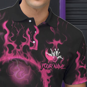 Custom Bowling Polo Shirts For Men, Pink Flame Skull Team Bowling Jerseys Halloween Outfits IPHW8685