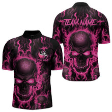 Load image into Gallery viewer, Custom Bowling Quarter-Zip Shirts For Men, Pink Flame Skull Team Bowling Jerseys Halloween Outfits IPHW8685