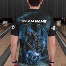 Load image into Gallery viewer, Black And Blue Custom Bowling Team Polo Shirts For Men, Dragon Bowling League Shirts IPHW8690
