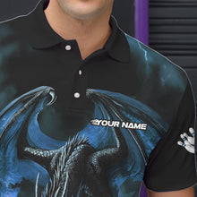 Load image into Gallery viewer, Black And Blue Custom Bowling Team Polo Shirts For Men, Dragon Bowling League Shirts IPHW8690