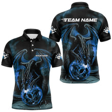 Load image into Gallery viewer, Black And Blue Custom Bowling Team Polo Shirts For Men, Dragon Bowling League Shirts IPHW8690