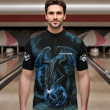 Load image into Gallery viewer, Black And Blue Custom Bowling Team Quarter-Zip Shirts For Men, Dragon Bowling League Shirts IPHW8690