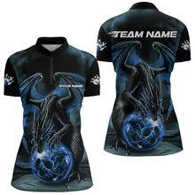 Load image into Gallery viewer, Black And Blue Custom Bowling Team Womens Quarter-Zip Shirts, Dragon Bowling League Shirts IPHW8690