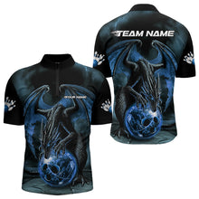 Load image into Gallery viewer, Black And Blue Custom Bowling Team Quarter-Zip Shirts For Men, Dragon Bowling League Shirts IPHW8690