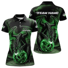 Load image into Gallery viewer, Black And Green Custom Bowling Team Polo Shirts For Women, Dragon Bowling League Shirts IPHW8691