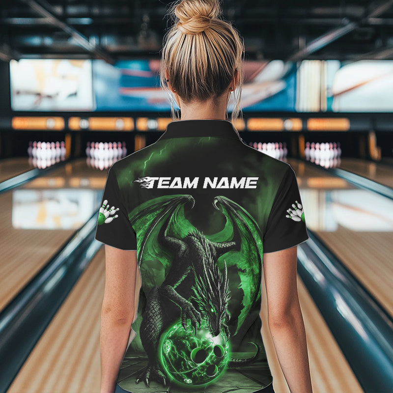 Black And Green Custom Bowling Team Womens Quarter-Zip Shirts, Dragon Bowling League Shirts IPHW8691