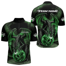 Load image into Gallery viewer, Black And Green Custom Bowling Team Quarter-Zip Shirts For Men, Dragon Bowling League Shirts IPHW8691