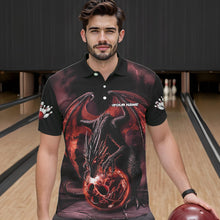 Load image into Gallery viewer, Black And Orange Custom Bowling Team Polo Shirts For Men, Dragon Bowling League Shirts IPHW8692