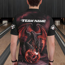 Load image into Gallery viewer, Black And Orange Custom Bowling Team Polo Shirts For Men, Dragon Bowling League Shirts IPHW8692