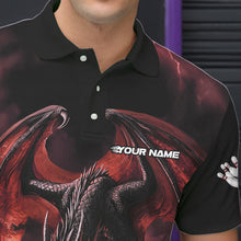 Load image into Gallery viewer, Black And Orange Custom Bowling Team Polo Shirts For Men, Dragon Bowling League Shirts IPHW8692